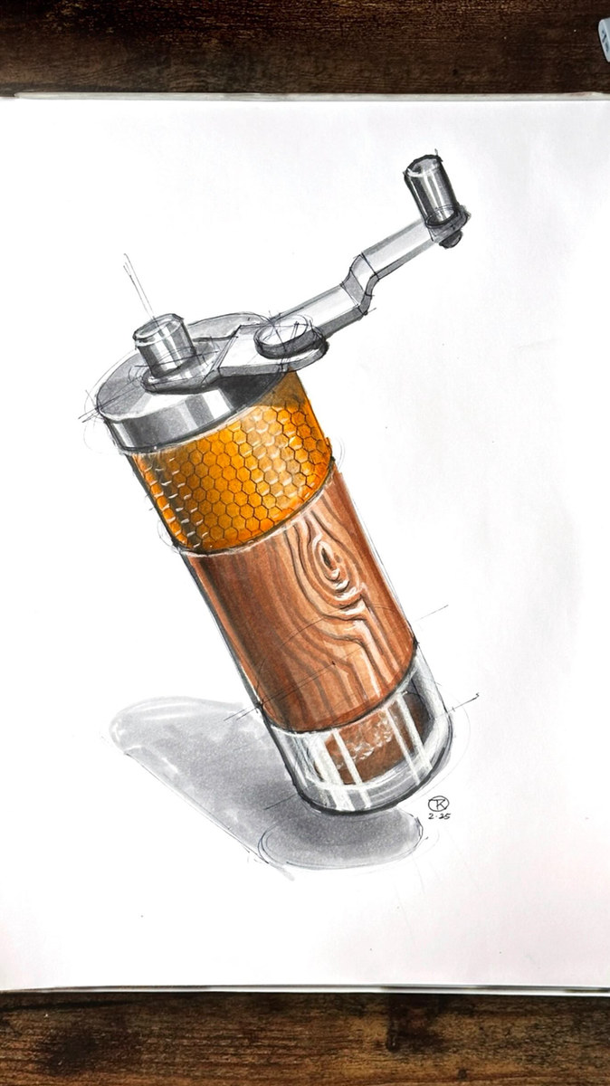 Coffee grinder with a warm wood-toned surface by Thomas Kok