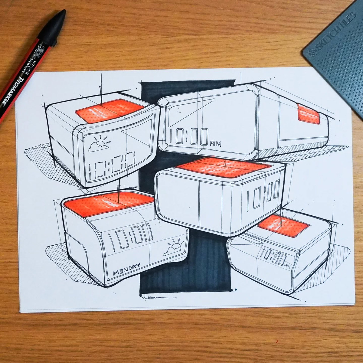 Product concepts with orange accents and textured panels by Matt Bowman