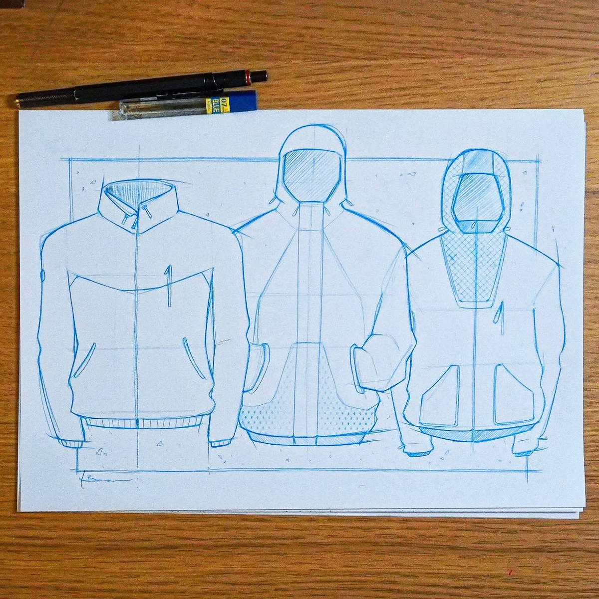 Blue jacket and soft-goods studies by Matt Bowman