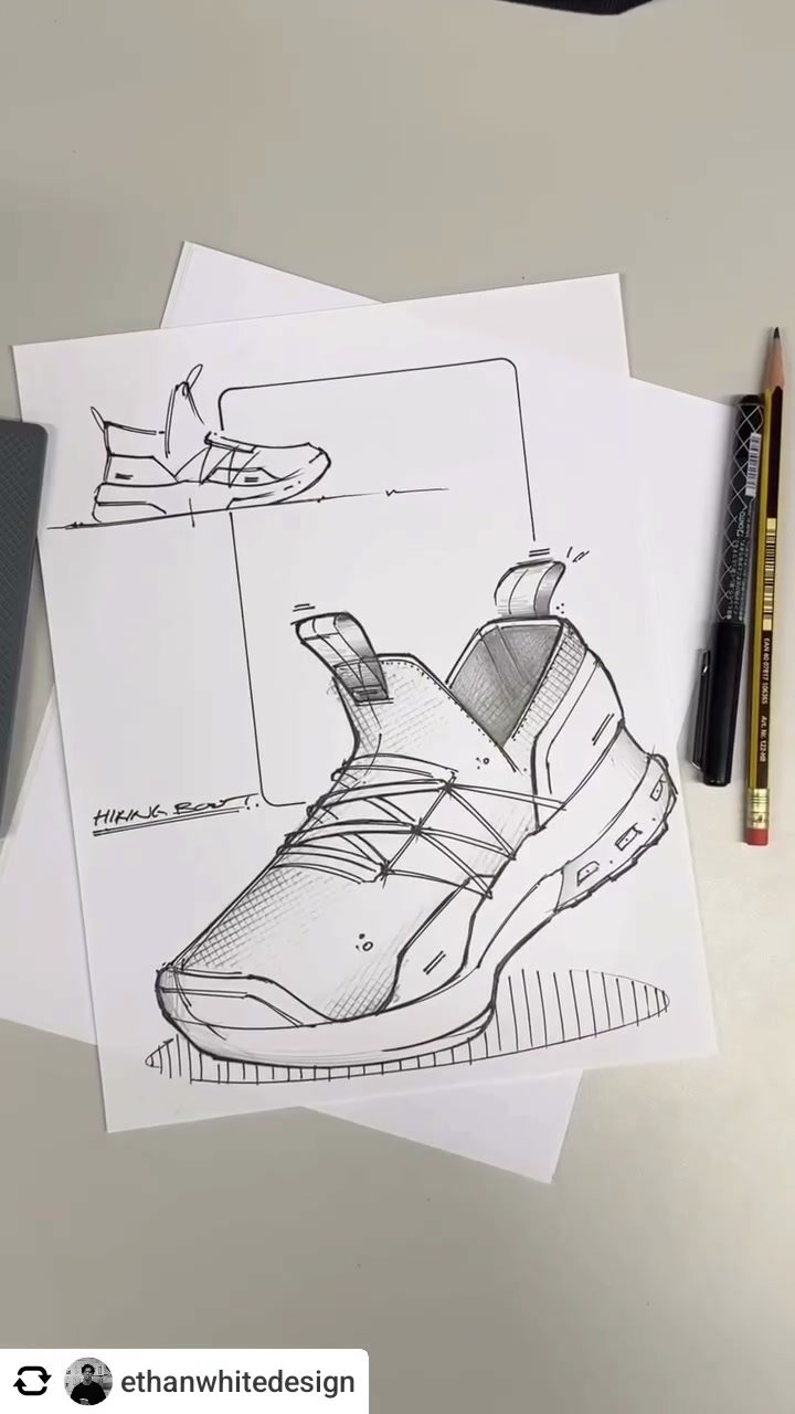Hiking shoe sketch (video still) by Ethan White