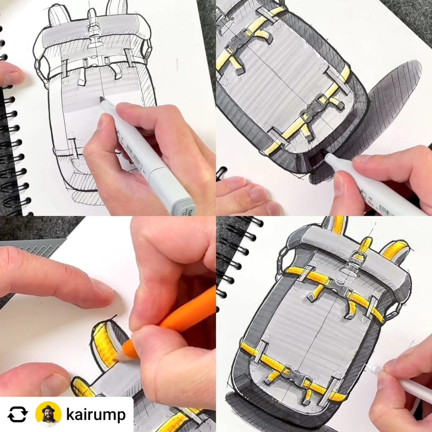 Backpack sketching and texture details by Kai Rump