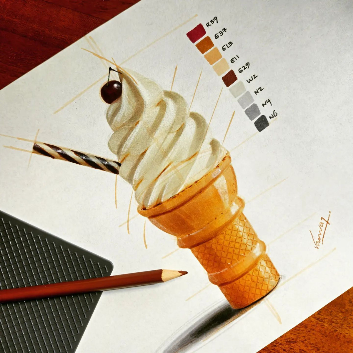 Ice cream cone with a patterned waffle surface by Dr. Kanvar Nayer