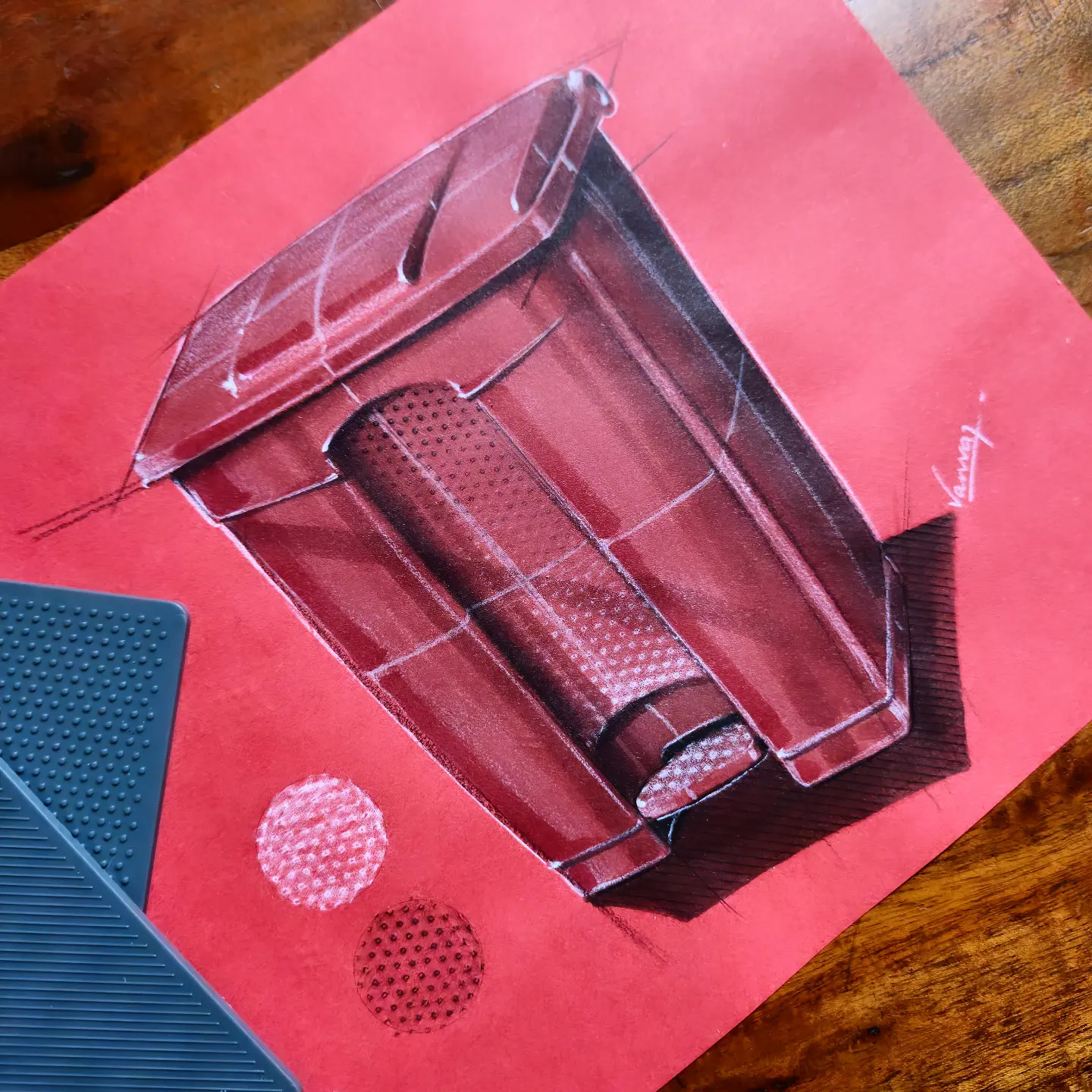 Red wheelie bin sketch by Dr. Kanvar Nayer