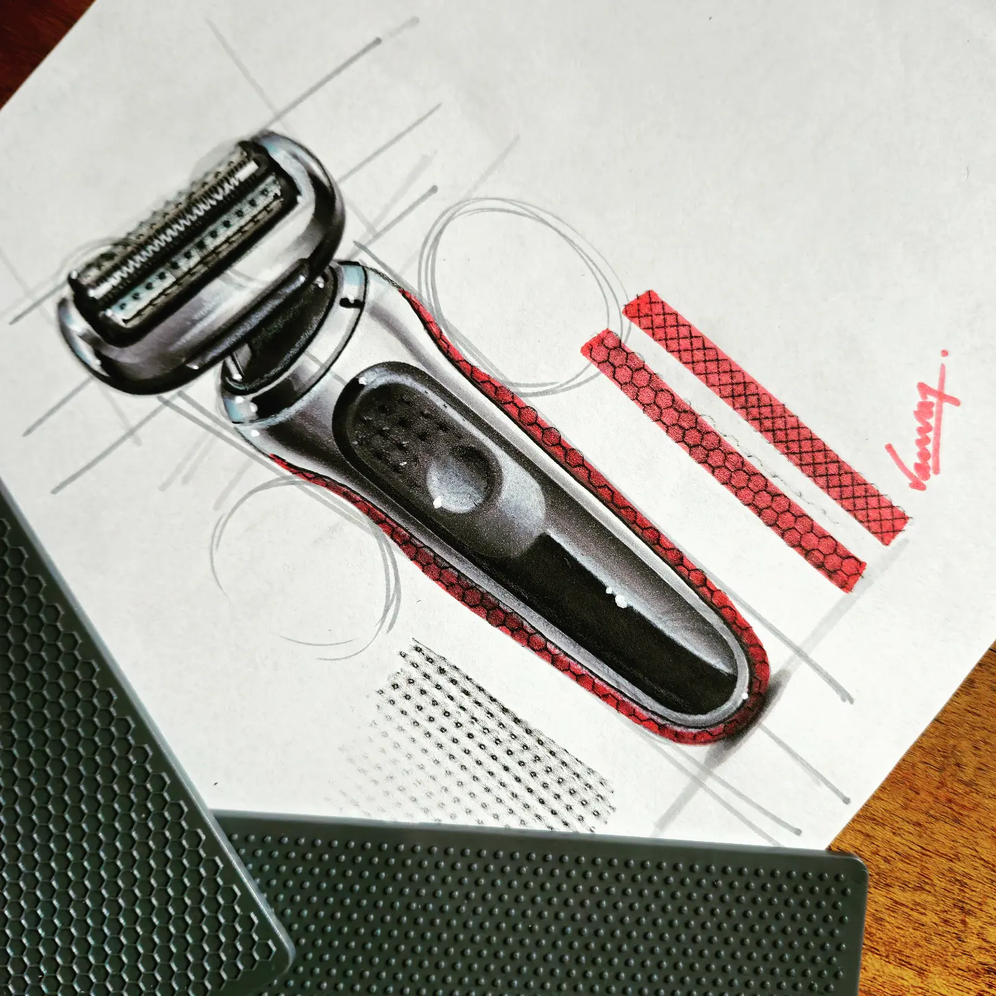 Black and red electric shaver sketch by Dr. Kanvar Nayer