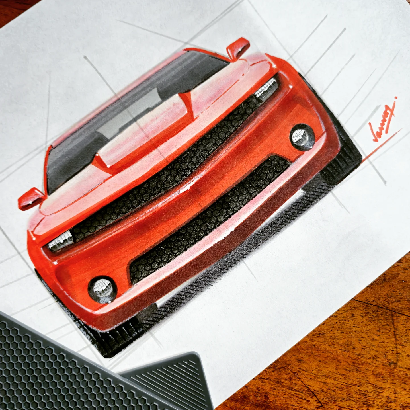Red sports car sketch by Dr. Kanvar Nayer