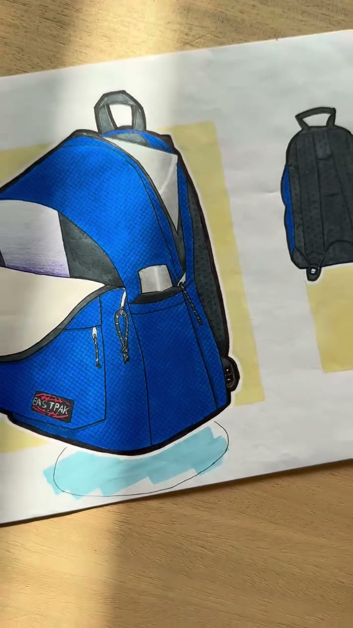 Blue Eastpak backpack sketches (video still) by @chanelsosson